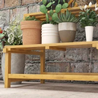 Outsunny Pflanzenständer, Blumenregal, 2 Etagen, mit Spalier & Dach, Tannenholz, 75x50x166cm, Gelb(m-8)