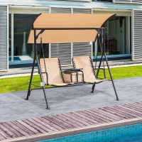 Outsunny Balancelle de Jardin 2 Places Table d'appoint pivotante + Rangement intégré Inclinaison Toit réglable Acier Noir Polyester Beige(m-9)
