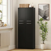 HOMCOM Mobilier de depozitare minimalist cu 2 dulapuri și rafturi reglabile, din lemn negru, 59x31x155 cm(m-8)