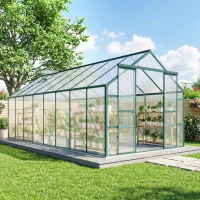 Outsunny Serre de jardin en aluminium polycarbonate avec fondation, serre avec fenêtre réglable porte coulissante 244x500x216cm(m-10)