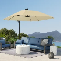 Outsunny Cantilever Parasol Alu Ø 260 cm, Waterdichte Slingerparasol met Standaard, Kruk, Beige(m-8)