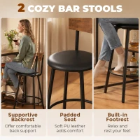 HOMCOM Space Saving Bar Table and PU Leather Stools for 2, 3 Piece Breakfast Bar Table Set with Storage Shelves, Rustic Brown(m-5)