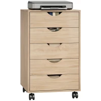 HOMCOM Caisson bureau mobile, meuble rangement sur roulettes avec 5 tiroirs, bois, 40 x 40 x 67 cm, chêne(m-15)
