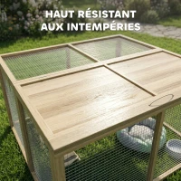 PawHut Enclos Lapin Extérieur Cage Lapin Intérieur Pliable Toit Ouvrant Total Poignée 1,44㎡ 120x120x57cm Naturel(m-7)