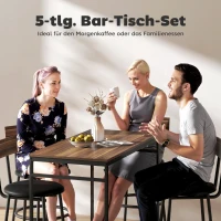 HOMCOM 5-delige Bartafelset met 4 Stoelen, Industrieel Design, voor Keuken, Eetkamer, Hout, Staal, Bruin(m-4)