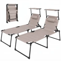 Outsunny Lot de 2 Bains de soleil transats pliables grand confort dossier pare-soleil réglables multi-positions, kaki(m-14)