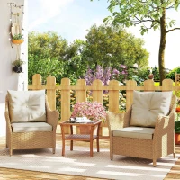 Outsunny Rattan Garden Chairs Set of 2, Outdoor Rattan Chairs with Cushions, Armrests and High Back, PE Wicker Garden Armchair with Steel Frame for Balcony, Porch, Beige(m-10)
