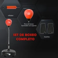 HOMCOM Saco de Boxeo de Pie con Altura Ajustable 133-151 cm Saco de Boxeo con Base Rellenable Guantes e Inflador Negro y Rojo(m-5)
