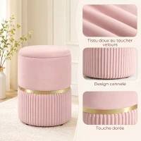 HOMCOM Pouf tabouret repose-pied coffre de rangement en velours côtelé 36 x 36 x 44 cm pour salon chambre rose(m-5)