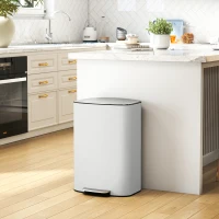 HOMCOM Poubelle cuisine 50L, poubelle à pédale, seau intérieur amovible, couvercle à fermeture douce, 45,1x36,5x62,6cm, crème(m-10)