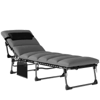 Outsunny Chaise longue jardin extérieur, Bain de soleil Pliable, dossier inclinable sur 5 positions, 200 x 57 x 38 cm, gris Foncé(m-1)
