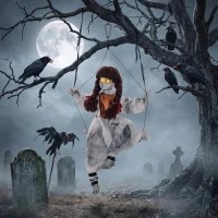 HOMCOM 80 cm Halloween Animated Hanging Creepy Girl on Swing Decoration, Kicking Legs, Sound and Touch Activated(m-2)