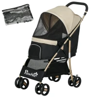 PawHut Pet Stroller for Small and Miniature Dogs, with Rain Cover - Khaki(m-1)