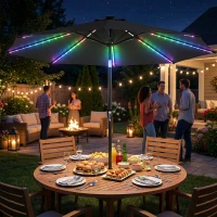 Outsunny 3 m Garden Parasol Umbrella with 112 Solar Powered LED Lights, Patio Umbrella with Crank Handle, Black(m-10)