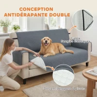 PawHut Housse de Canapé Protecteur de Meubles 3 Places Imperméable Anti-glisse avec Poches de Rangement Gris(m-5)