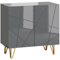 HOMCOM Modern Luxe High Gloss Sideboard, with Hairpin Legs - Grey(m-1)