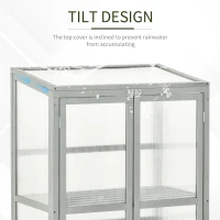 Outsunny Wooden Cold Frame Greenhouse Polycarbonate Garden Grow House for Flower Vegetable Plants with Adjustable Shelf, Double Doors, 76 x 47 x 110cm, Light Grey(m-7)