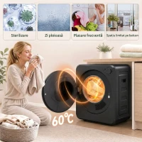 HOMCOM Mini Uscător Rufe Portabil 2,5Kg, 5 Programe, 800W, Încărcare Frontală, Negru(m-6)