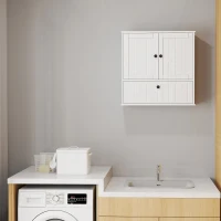 HOMCOM Armario de Baño de Pared Rústico con Estante Ajustable Doble Puerta y Puerta Abatible 60x19,5x60 cm Blanco(m-8)