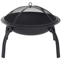 Outsunny Feuerschale Feuerkorb Feuerstelle mit Funkenschutz klappbar Garten 55cm Schwarz 70,5x70,5x40cm(m-1)