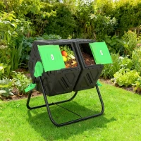 Outsunny Compostador Giratorio 130L Contenedor Compostaje Doble Cámara Aberturas de Ventilación Patas de Acero 67x60x77 cm Negro(m-8)