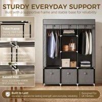 HOMCOM Foldable Fabric Wardrobe for Bedroom, Portable Wardrobe with 5 Shelves, 2 Hanging Rails and 3 Fabric Drawers, Dark Grey(m-5)