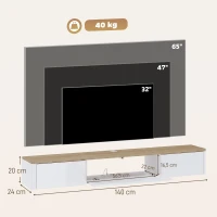 HOMCOM Móvel de TV Suspenso Até 165,1 cm com 2 Gavetas Armário Luzes LED RGB Tomadas Branco e Cor Madeira(m-3)