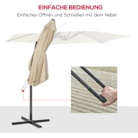 Outsunny Ampelschirm Ø293cm Sonnenschirm mit Seitenhebel Kreuzbasis, Windschutz Wasserabweisend Cremeweiß(m-4)