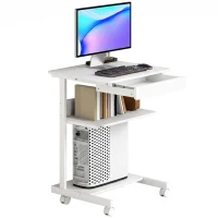 HOMCOM Bureau d'ordinateur sur roues, bureau avec rangement 56 x 51 cm avec tiroir, compartiment et support CPU, blanc(m-12)