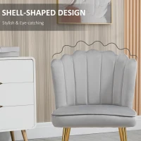HOMCOM Shell Dining Chairs Set of 2, Upholstered Kitchen Chairs with Gold Metal Legs and Backrest, Velvet Fabric Lounge Leisure Chairs for Living Room, Reception Room, Grey(m-5)