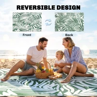Outsunny Outdoor Rug Reversible Mat Plastic Straw Rug Portable RV Camping Mat for Garden Deck Picnic Indoor, 152 x 243 cm (5 x 8 ft), Green & White(m-7)