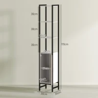 HOMCOM Armario Alto de Baño con 3 Estantes Abiertos 1 Puerta y Estante Ajustable Anti-vuelco 30x30x170 cm Blanco y Nogal(m-3)