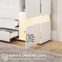 HOMCOM Credenza Moderna con LED Regolabile con Telecomando, 4 Cassetti e 2 Armadietti, 120x34x70 cm, Bianco(m-5)