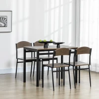 HOMCOM Conjunto de Mesa y 4 Sillas de Comedor para 4 Personas, Estilo Moderno con Estructura Metálica, Marrón Oscuro y Negro(m-10)