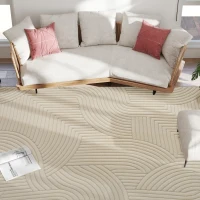 HOMCOM Tapis salon 160 x 120 cm, tapis à poils épais géométrique, moelleux et antidérapant, crème(m-8)