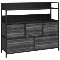 HOMCOM Rustic Chest of Five Fabric Drawers - Black(m-1)