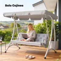 Outsunny Cojín para Banco de Jardín con Respaldo Relleno Grueso y Cintas de Sujeción para Interior y Exterior 150x98x8 cm Gris(m-9)
