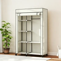 HOMCOM Armoire penderie en tissu meuble de rangement 6 roulettes tringle à vêtements et étagères ouvertes 103x43x162,5cm crème(m-2)