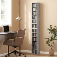 HOMCOM Set of 2 CD Media Display Shelf Unit Tower Rack with Adjustable Shelves, Cement Grey(m-2)