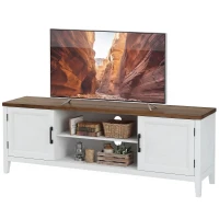 HOMCOM Meuble TV 140 cm, meuble télé pour téléviseur jusqu'à 65 pouces avec 2 portes, 2 compartiments ouverts, blanc et marron(m-13)