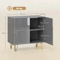 HOMCOM Modern Luxe High Gloss Sideboard, with Hairpin Legs - Grey(m-3)