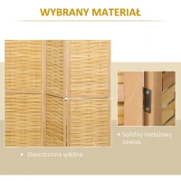 HOMCOM 4-częściowy Parawan, 160 x 170 cm, Składany Parawan z Bambusa dla Salonu, Sypialni, Naturalny(m-5)