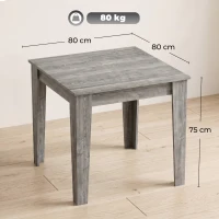 HOMCOM Mesa de Jantar para 4 Pessoas, Mesa de Cozinha Quadrada 80x80x75 cm com Pés Antiderrapantes, Cinza Efeito Madeira(m-3)