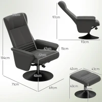 HOMCOM Gepolsterde fauteuil, accentfauteuil met hocker, draaibaar, ergonomisch, microvezel-look, tot 150 kg, zwart(m-3)