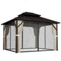 Outsunny 3x3.6 m Hardtop Gazebo Canopy with UPF50+ Double Galvanised Steel Roof, Aluminium Garden Gazebo Permanent Pavilion, Brown(m-1)