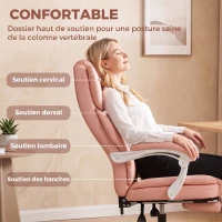 HOMCOM Chaise Bureau Ergonomique, Fauteuil de Bureau Inclinable en Cuir Synthétique Adapté aux Animaux, Hauteur Réglable, Rose(m-4)
