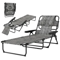 Outsunny Chaise longue de jardin pliante dossier réglable sur 4 niveaux, trou de lecture et appui-tête 72L x 194l x 31H cm Gris(m-17)