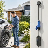 HOMCOM EV Charger 7kW Type 2 to CEE 32A Plug with UK Adapter, 10 m, 6-32A, Electric Car Charger w/ 1-12 h Time Delay(m-14)