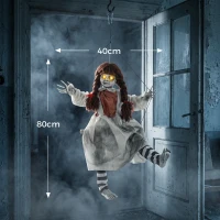HOMCOM 80 cm Halloween Animated Hanging Creepy Girl on Swing Decoration, Kicking Legs, Sound and Touch Activated(m-3)