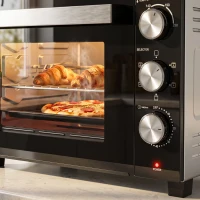 HOMCOM Mini-Four avec Broche Rotative 36L 1500 W, Four à Convection Multifonction, Chaleur Tournante, Minuterie 60 min, Argenté(m-12)